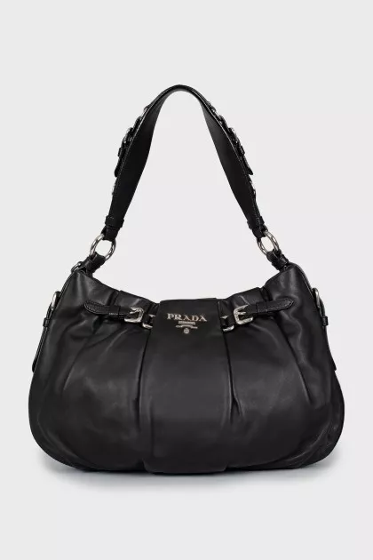 Leather bag with silver hardware
