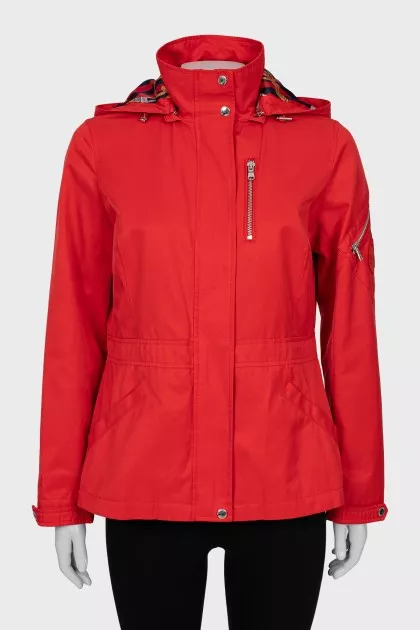 Red jacket with removable hood