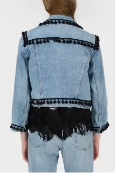 Denim jacket with a fringe with a tag
