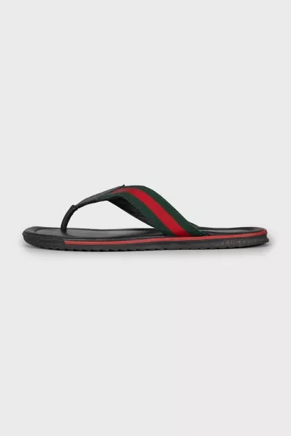 Men's leather and textile flip-flops