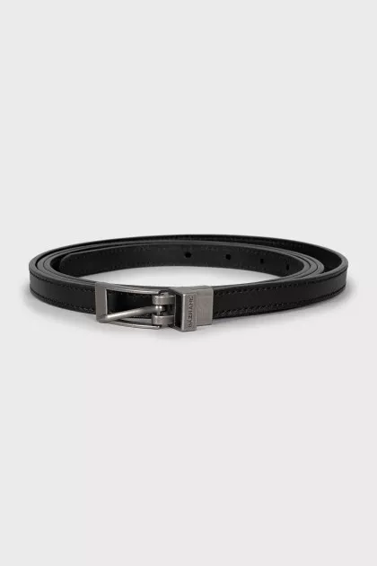 Leather belt with branded buckle
