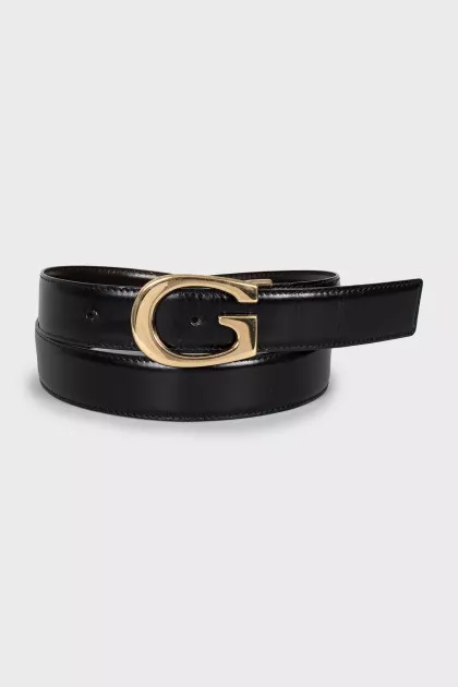 Black leather belt with gold buckle