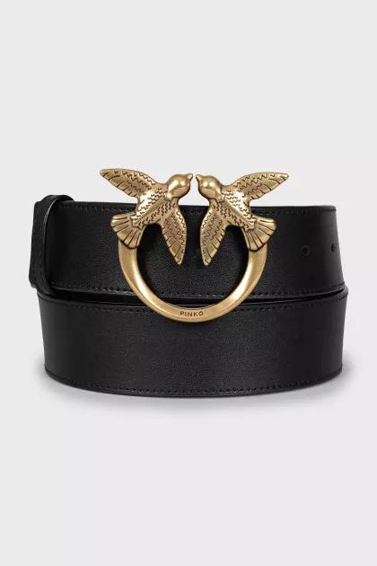 Black leather belt with gold buckle