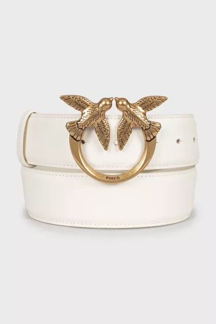 White leather belt with signature buckle