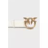 White leather belt with signature buckle