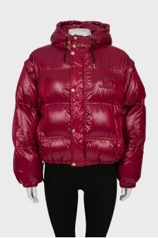 Red down jacket with detachable sleeves