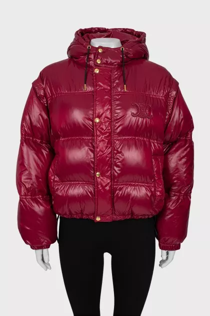 Red down jacket with detachable sleeves