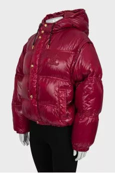 Red down jacket with detachable sleeves