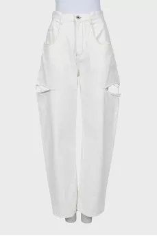 White jeans with side slits