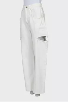 White jeans with side slits