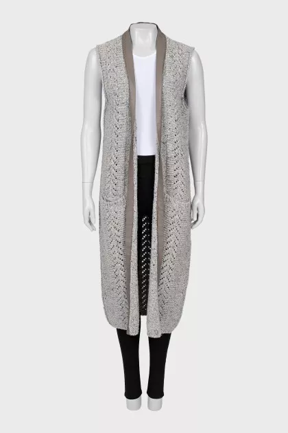 Wool vest with leather trim