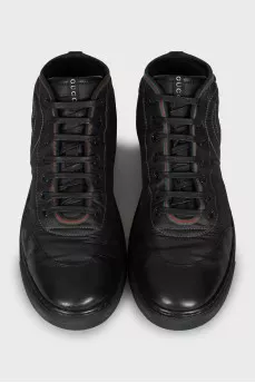 Men's textile sneakers with leather toe