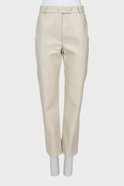 Beige eco-leather trousers