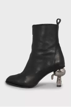 Leather ankle boots with silver heels