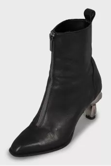 Leather ankle boots with silver heels
