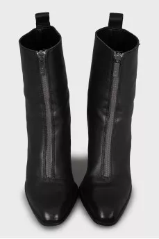 Leather ankle boots with silver heels