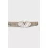 Leather belt with mother-of-pearl buckle