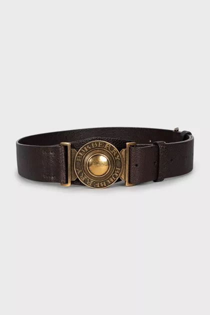 Leather belt with branded buckle