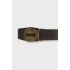 Leather belt with branded buckle