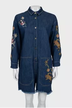 Denim overalls with embroidery