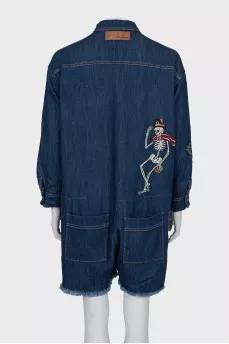 Denim overalls with embroidery