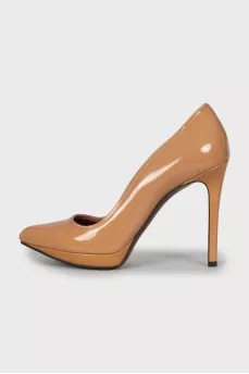 Brown patent leather shoes
