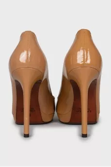 Brown patent leather shoes