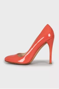 Orange patent leather shoes