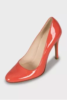 Orange patent leather shoes