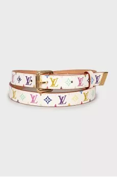 Leather belt with signature print