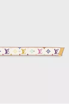Leather belt with signature print