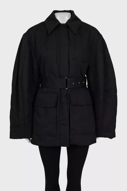 Jacket with zip and buttons with tag