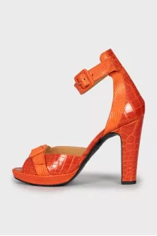 Leather embossed heeled sandals