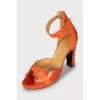 Leather embossed heeled sandals
