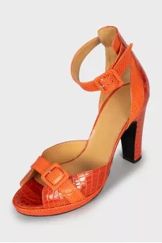 Leather embossed heeled sandals