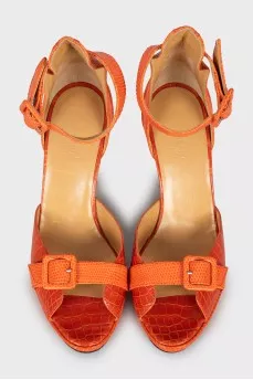 Leather embossed heeled sandals