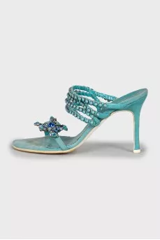 Blue sandals with rhinestones
