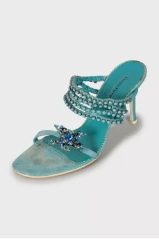 Blue sandals with rhinestones