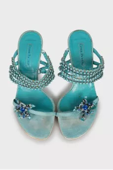 Blue sandals with rhinestones