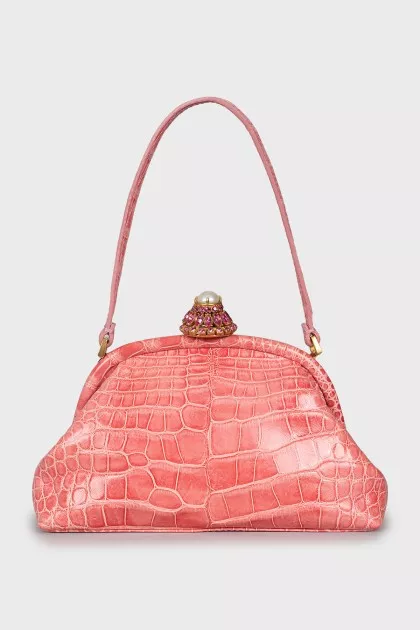 Leather bag with rhinestones on the clasp