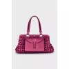 Woven leather and velvet bag