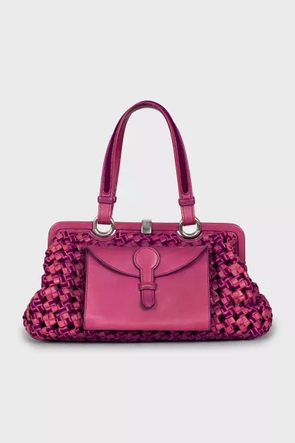 Woven leather and velvet bag