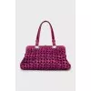 Woven leather and velvet bag
