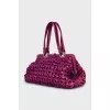 Woven leather and velvet bag