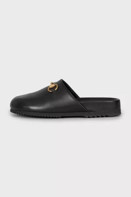 Black leather mules