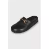 Black leather mules