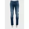Men's distressed button down jeans