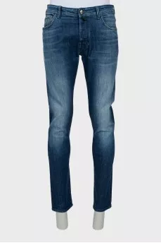 Men's distressed button down jeans