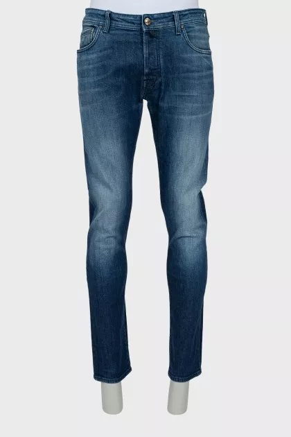 Men's distressed button down jeans