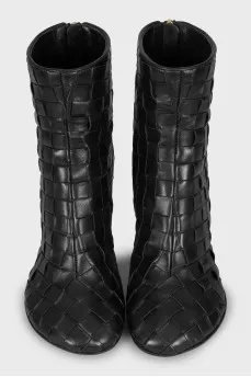 Woven leather ankle boots